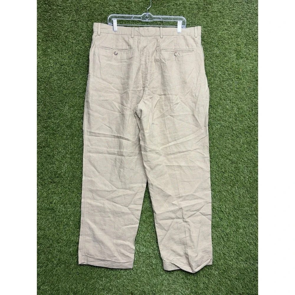 Daniel Cremieux Soiree Linen Pants Mens 38x30 Khaki Dress Lounge Beach Pleated